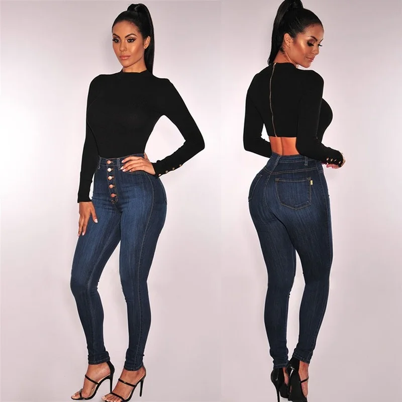 

Women Jeans Women High Waist Pocket Jeans Streetwear Vintage Spring Summer Fashion Slim Solid Single Breasted Denim Pencil Pants