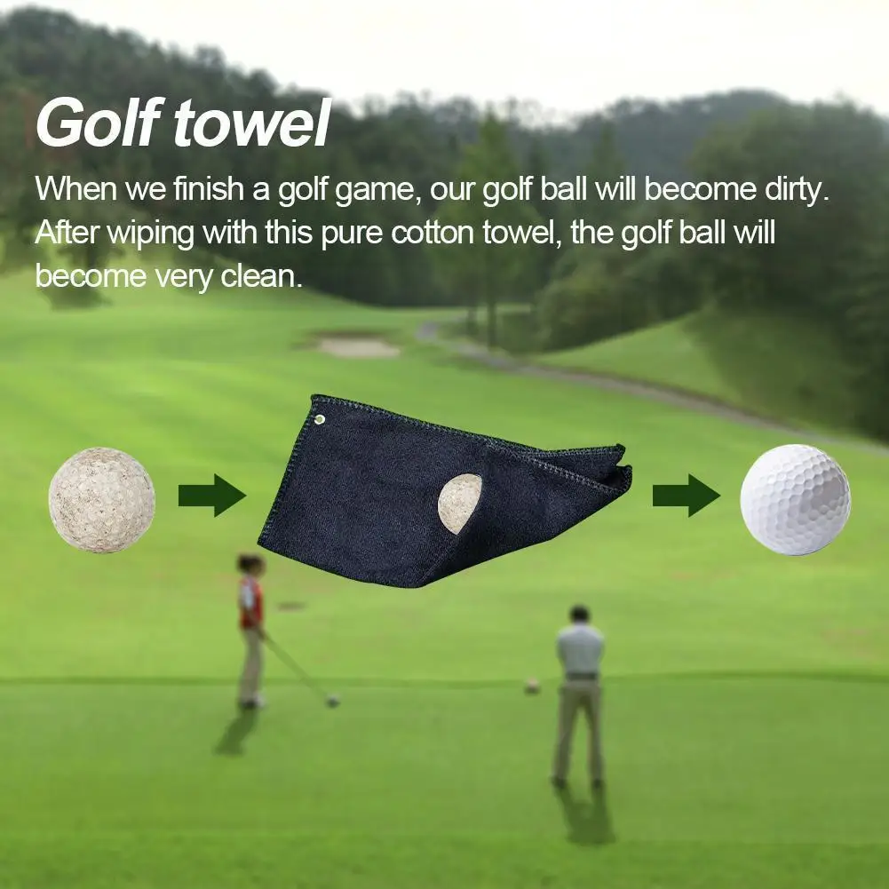

Black Color Golf Towel For Golfer Cotton Golf Wet And Dry Amphibian Black With Hook Golf Ball Cleaning Towel With Retractab G2W1