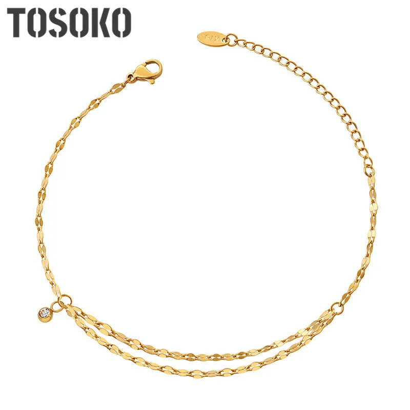 

Браслет на ногу TOSOKO BSS084 женский из нержавеющей стали, Ювелирное Украшение с инкрустацией цирконием и сверкающей цепочкой