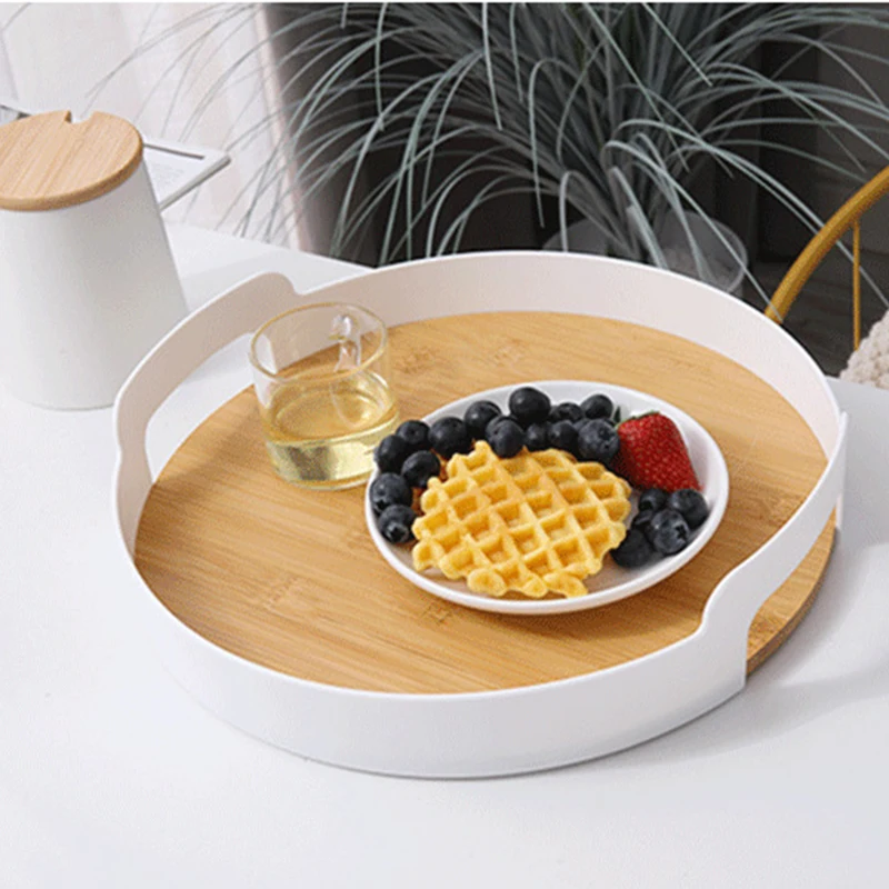 

Multifunctional Storage Tray Fruit Plate Home Kitchen Tea Coffee Trays Desktop Decorative Bamboo Panel