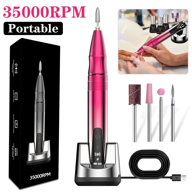 35000RPM Electric Nail Drill Machine 2022 Upgrade Type HD LCD Display Rechargeable Cordless Gel Nail Drill Manicure Pedicure