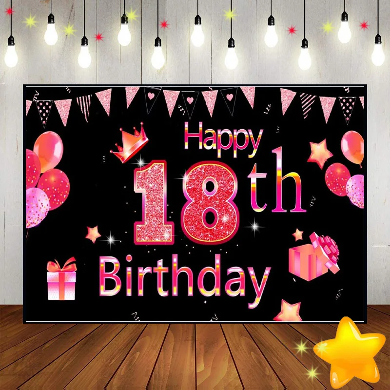 

Happy 18th Birthday Background Custom Backdrop Golden Photography Backdrops Man Photo Girl Decoration Balloon Boy Young Party