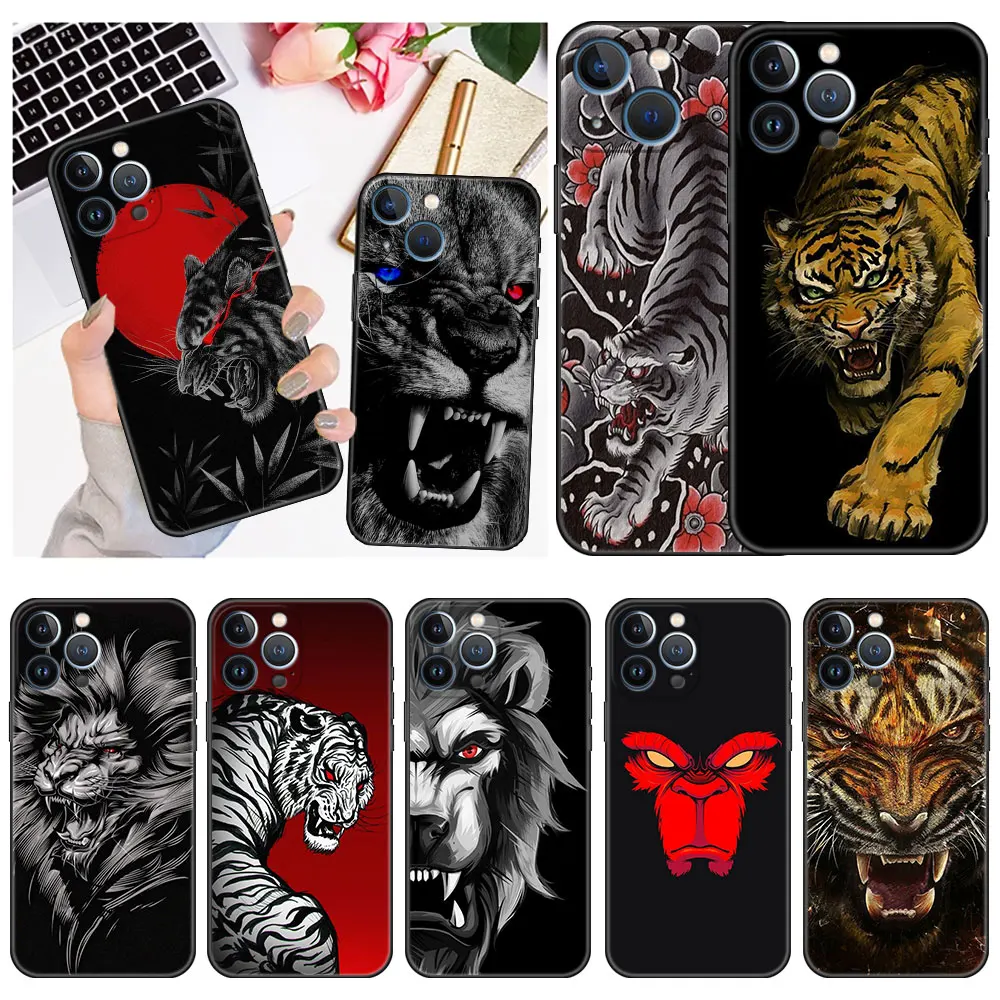 

Case For Apple iPhone 14 11 13 12 Pro 7 Plus XR X XS Max 6 6S 13Pro Max Black Silicone Phone Funda Lion Wolf