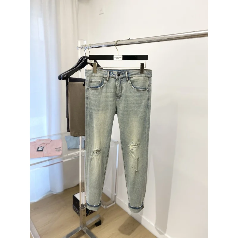 Новинка 2024 рваные джинсы мужские облегающие узкие брюки в ретро стиле небольшие