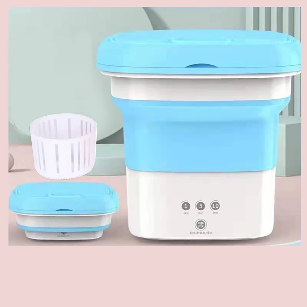 

Portable Folding Washing Machine with Dryer Bucket Mini Underwear Washer Barrel Cleaning Socks Baby Clothes Outdoor Travel Home