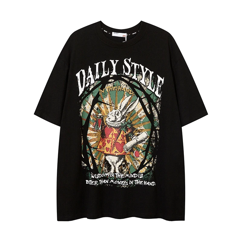 

Oversized Streetwear T-Shirt Rabbit Letter Print T Shirt Men Hip Hop Harajuku Cotton Top Casual Summer Short Sleeve Tshirt New