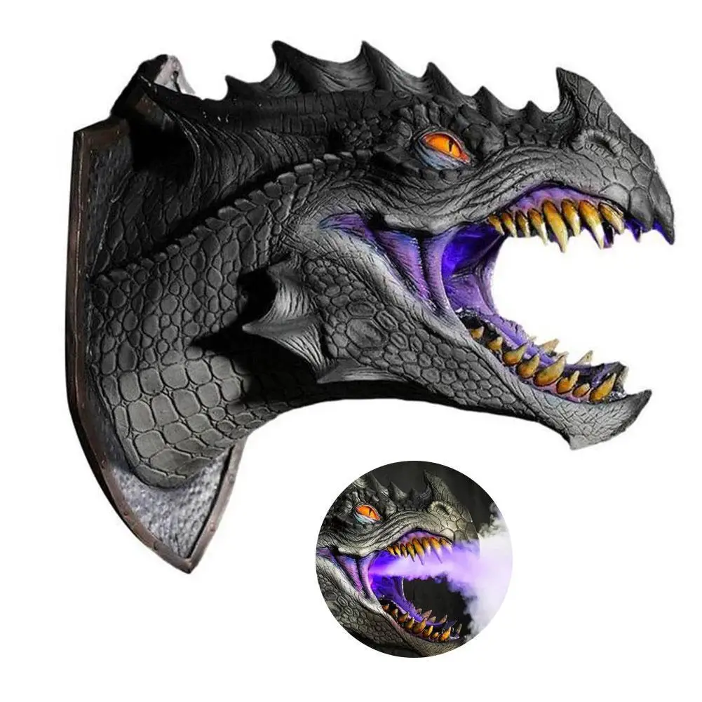 Creative 3d Dragon Head Dinosaur Smoke Light Wall Art Sculpture Statue Wall Art Home Room Decoration