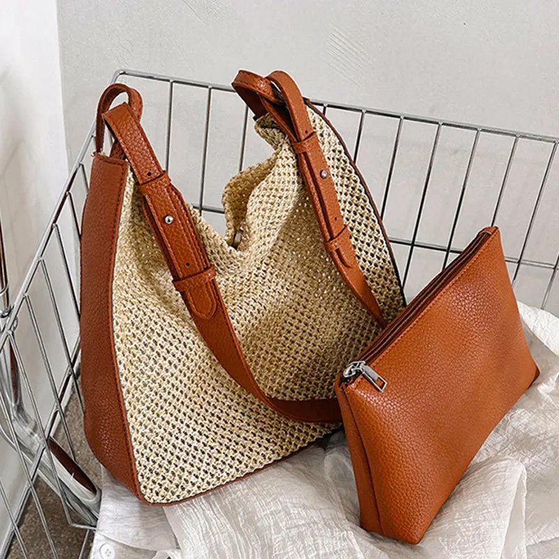 

Handmade Woven Summer Beach Straw Bag for Women Rattan Crossbody Shoulder Bag Female 2023 Spring Handbag Purse Small Bucket Bag