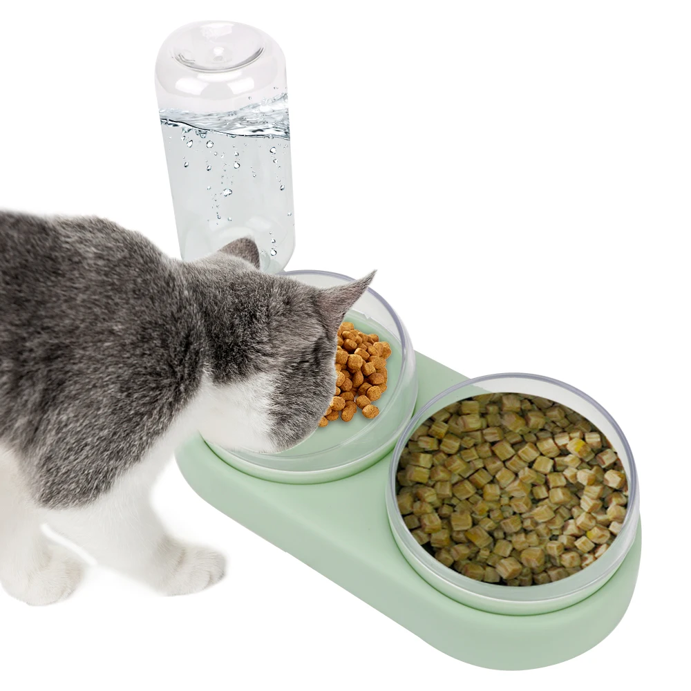 

Двойная миска, питьевая миска для домашних животных, кошки, с водяным фонтаном, автоматическая подставка для еды, поднятая миска, миски для кошек, 500 мл