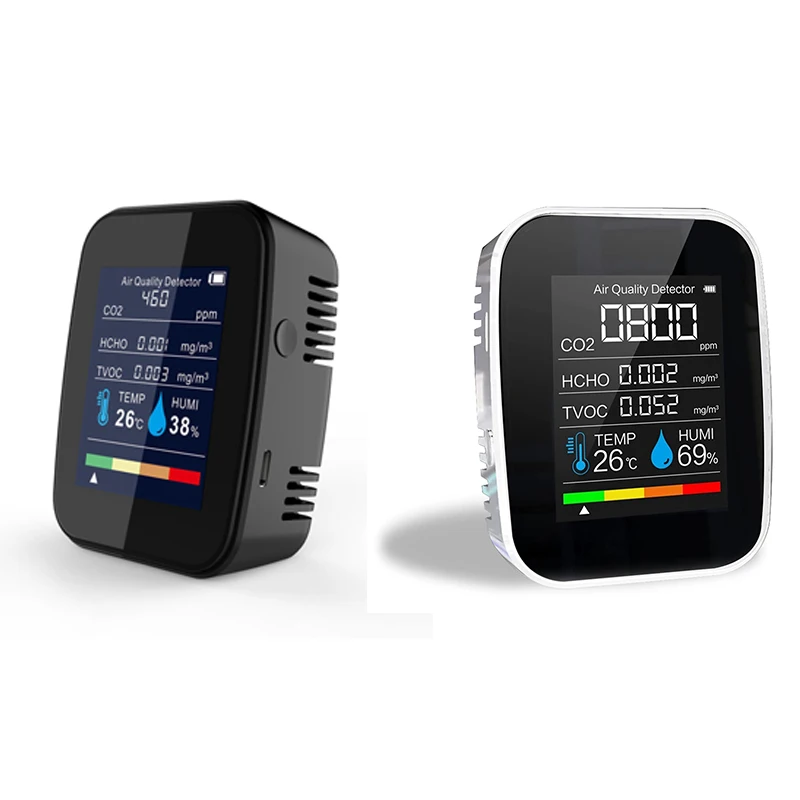 

5 в 1 монитор качества воздуха, цифровой измеритель CO2, датчик температуры и влажности, тестер, детектор углекислого газа, TVOC HCHO