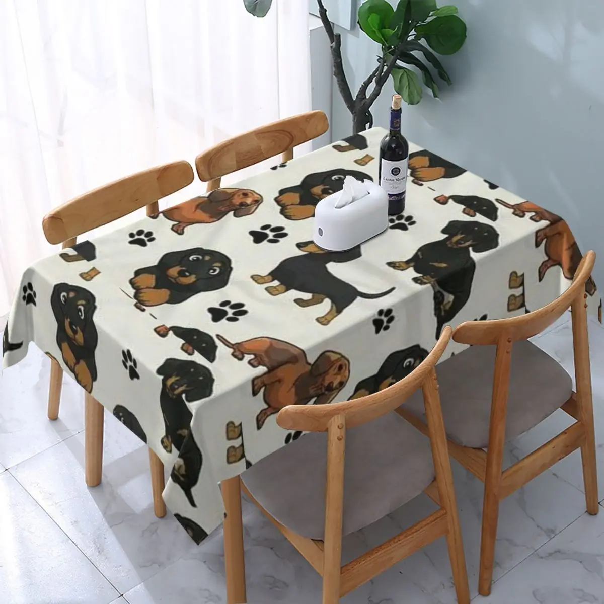 

Dachshund Dog Tablecloth Rectangular Fitted Waterproof Badger Sausage the Wiener Puppy Table Cloth Cover for Kitchen