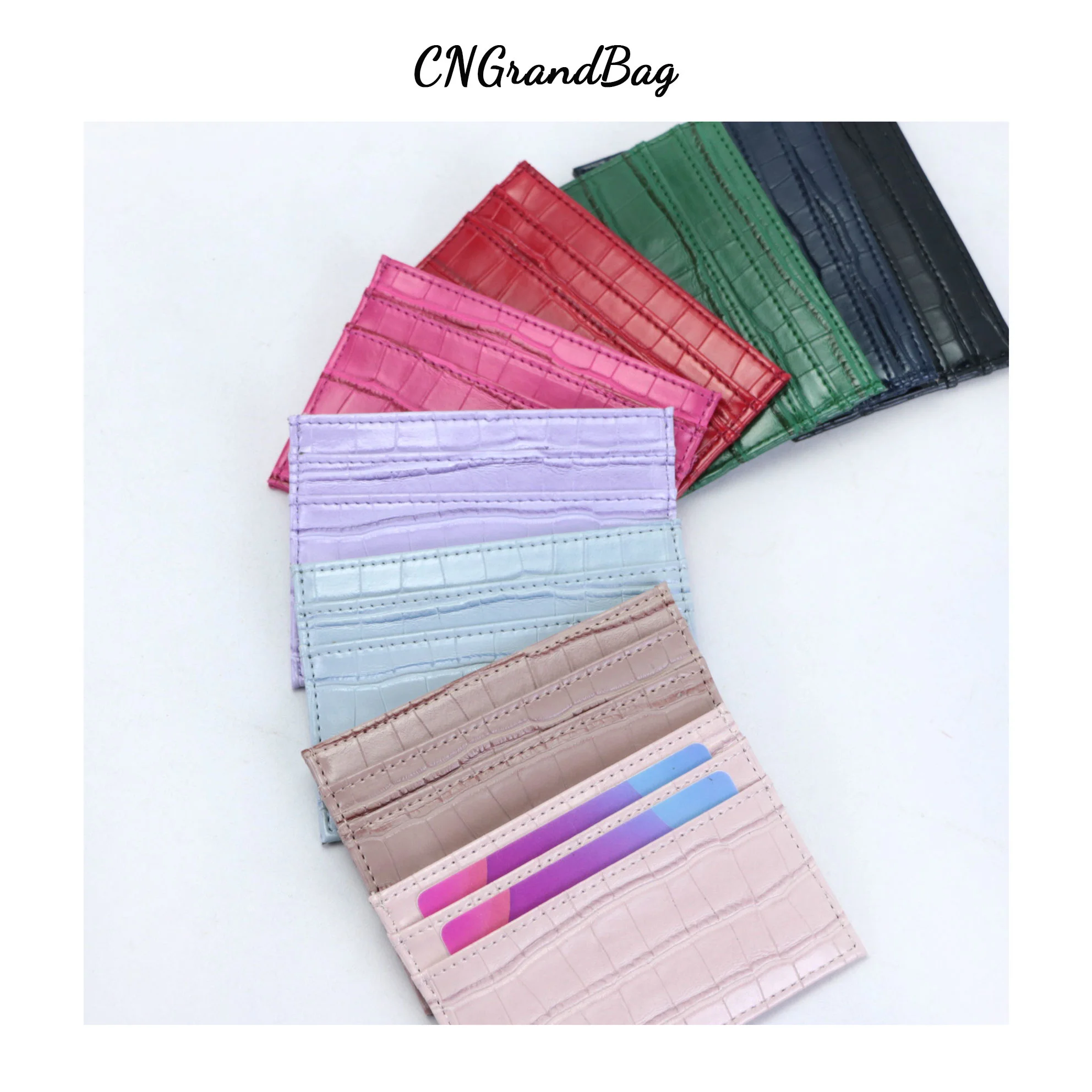 Free Custom Initial Letters Slim RFID Blocking Wallet Crocodile Pattern PU Leather Credit Card Holder ID Card Case Gift