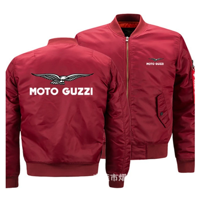

New Autumn Winter Men Moto Guzzi Logo Flying Jacket Casual Zipper Long Sleeve Stylish Windproof Cotton-Padded Jacket