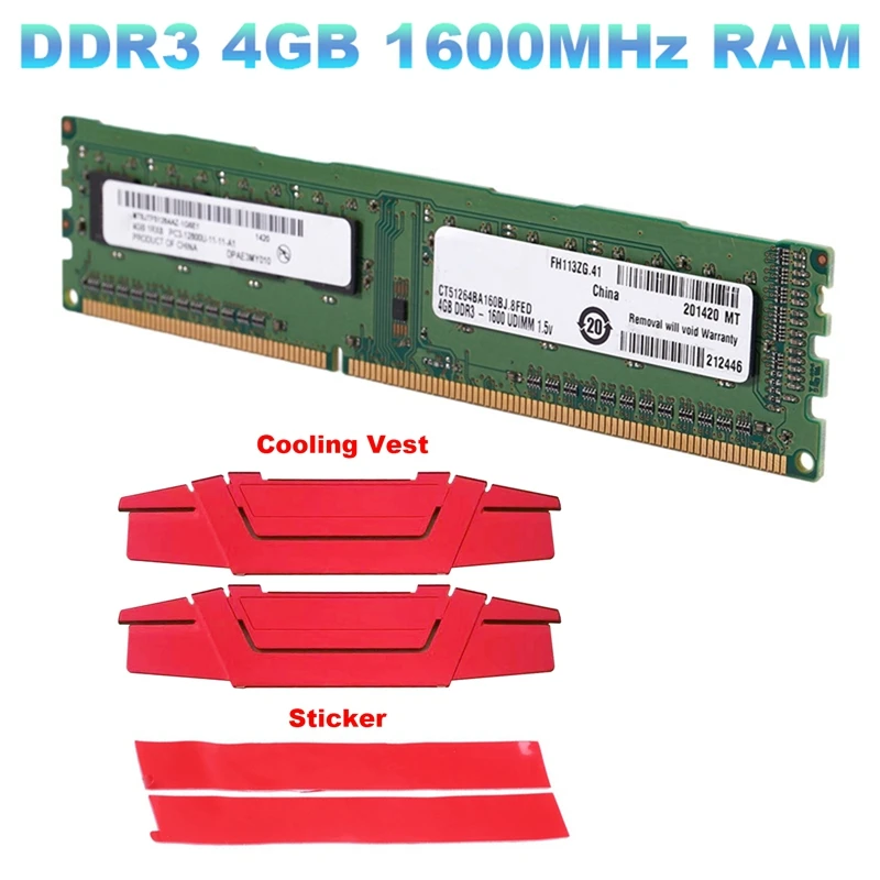 

Оперативная память DDR3 4 Гб 1600 МГц ОЗУ + жилет для охлаждения оперативная память PC3 12800 1,5 в память для настольного ПК 240 контактов для