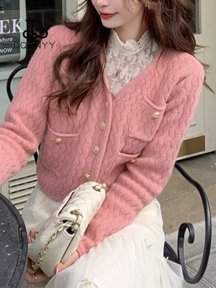 

Knitwear Tops Spring/Autumn Womens Clothing Cardigan Loose Small Fragrance V-neck Ladies Sweater Korean Fashion Thin Outer Wear