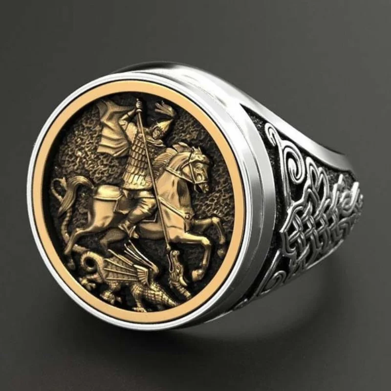 

Roman Soldiers Men Rings Vintage Silvery Big Anillos Metal Pattern Punk Boy Fashion Jewelry Charm Anniversary Accessory Gifts