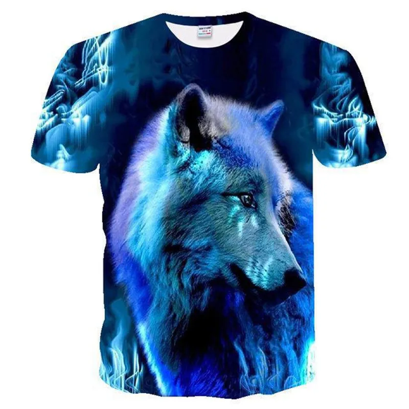 

6XL Plus Size Men's Clothing 3D T-Shirts Short Sleeve Wolf Pattern Printed Fashion Tees Large Size Loose Round-Neck Casual Tops
