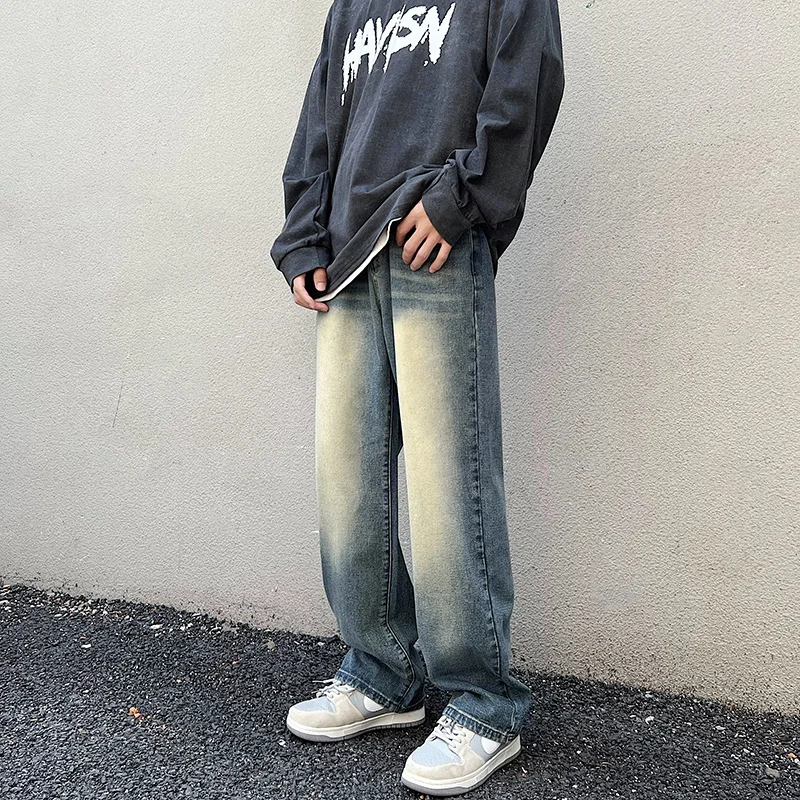 

Four Seasons American Retro Jeans Men's Straight Loose Pants Ins Trend Wild Retro Pants Hip Hop Streetwear Ins Hot Sale Denim