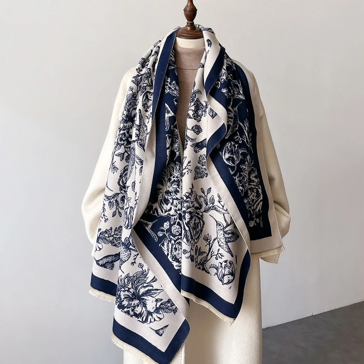 Женский Шарф Из Искусственного Кашемира С Цветочным Принтом Зима 2024 Модный