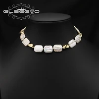 glseevo white rectangular natural freshwater baroque pearls luxury choker necklace for women fine jewelry bridal gifts gn0437b