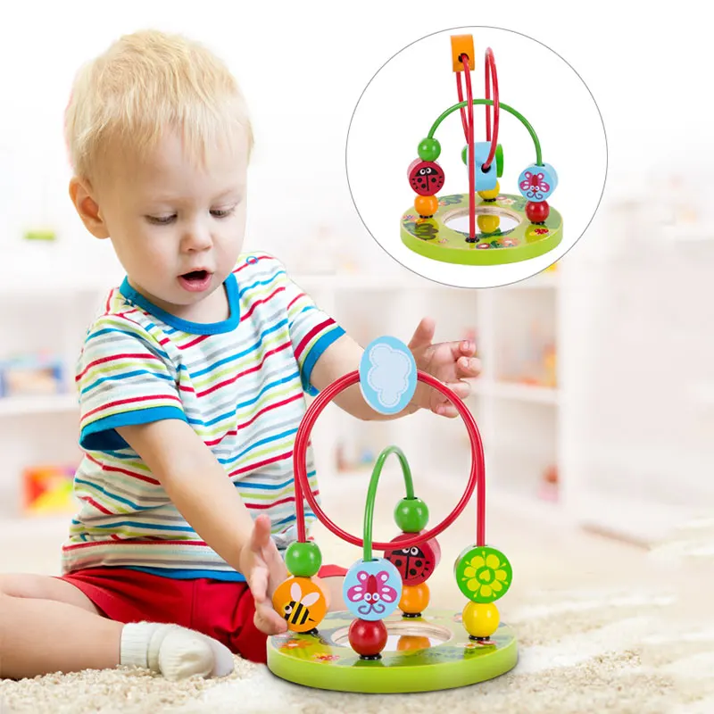 

Baby Educational Toys Wooden Toys Montessori Early Learning Baby Birthday Christmas New Year Gift for Children Circles Bead Wire