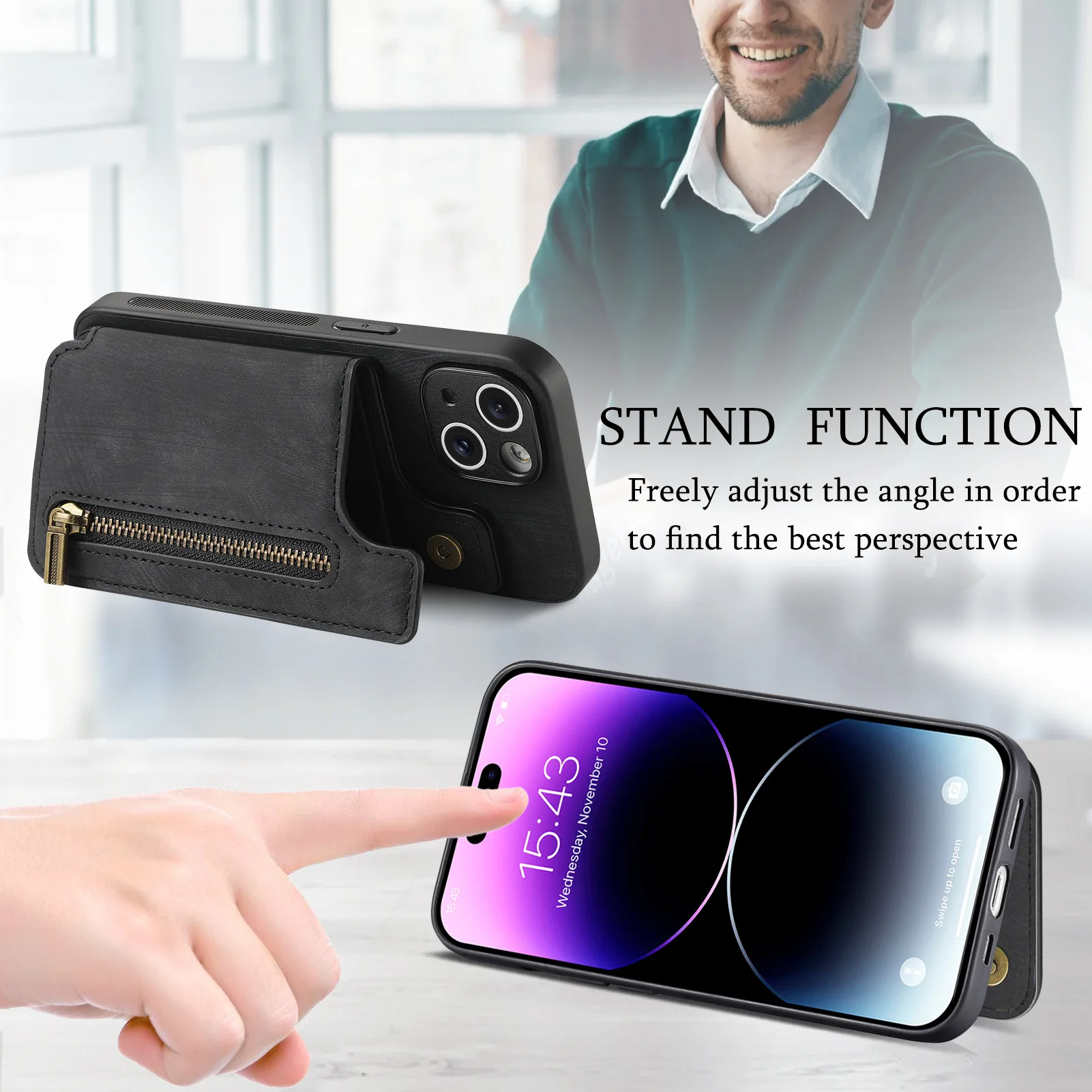 Чехол-кошелек на молнии для OPPO A58 A57 A54 A53 A52 A38 A35 A33 A32 A18 A17 A16 A15 роскошный кожаный