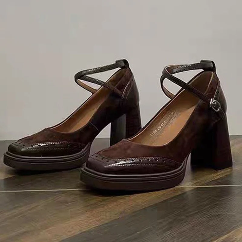 

Mary Janes Women Shoes Square Toe Elegant Ankle High Heels Fad Shoes Winter 2024 New Designer Shallow Brand Office Female Shoes