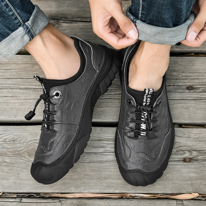 

Imitation Crocodile Leather Casual Men Shoes In Platform Fashion New Male Sneakers Designer Luxury Retro Loafers Walking Hiking