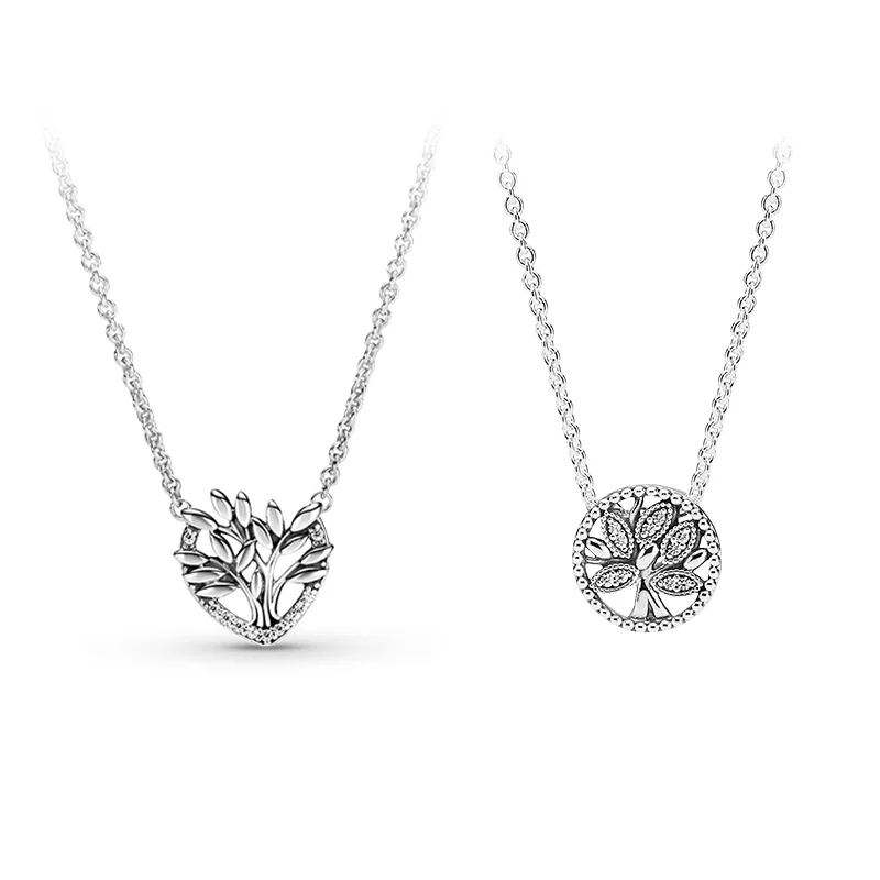 

Silver 925 Jewelry Luxury Sparkling Heart Family Tree Collier Necklace For Women Men Chains Free Shipping Mother's Birthday Gift