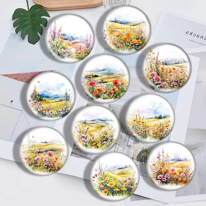 Поле цветы полевой пейзаж Clipart mix 12 мм/18 мм/20 мм/25 мм круглый фотостекло кабошон