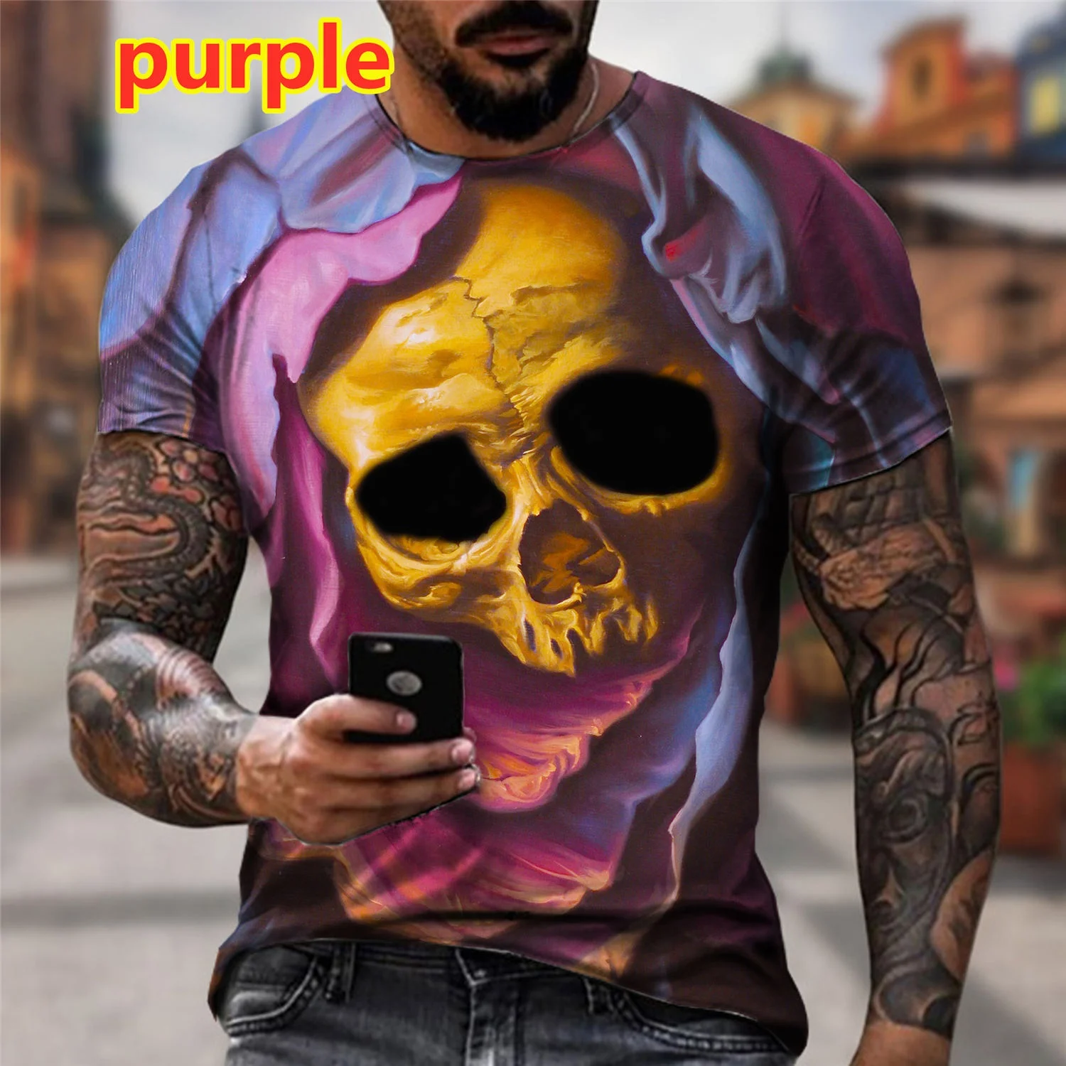 

2023 Gothic Skull Printed T-shirt Unisex Cool 3d Short Sleeve Tee shirt