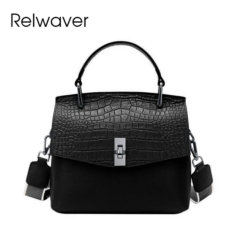 

Relwaver crocodile pattern cowhide women messenger bags genuine leather handbags ladies flap 2023 winter versatile shoulder bag