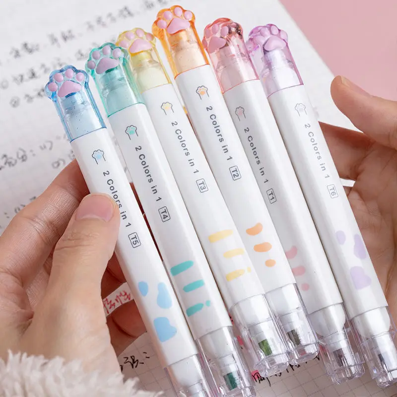 

Cat Paw Highlighter Double-Headed Two Colors In One Large Capacity Highlight Pen