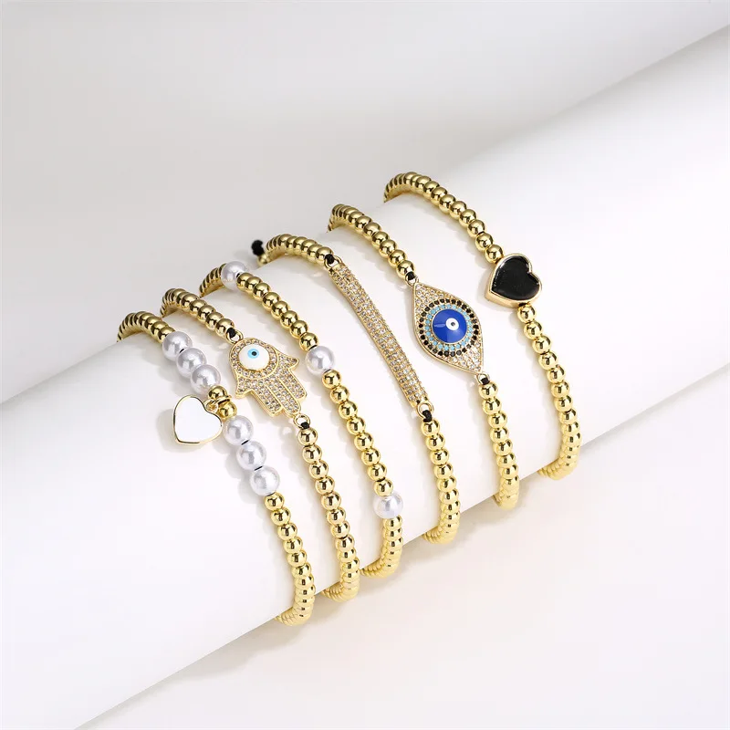 

Fashion Chocker Punk Fatima'shand Heart Eye-shaped Adjustable Beaded Bracelet For Women's Jewelry