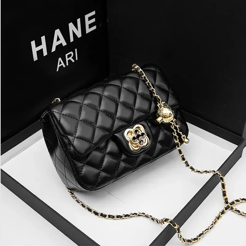 2024 новая женская сумка на цепочке с четырьмя листами клевера и аргайлом твидовый