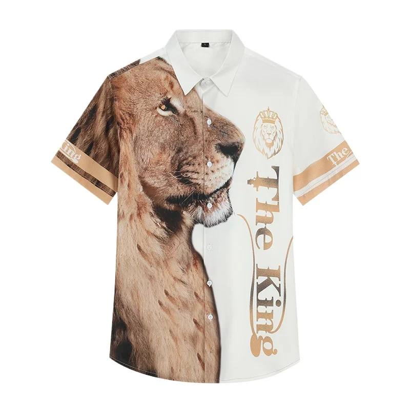 Мужская модная рубашка с коротким рукавом отложным воротником и цифровой