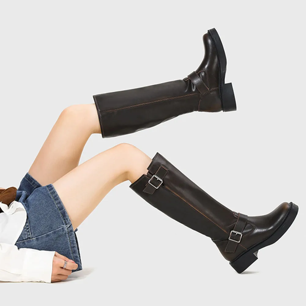 GIGIFOX винтажные стильные мотоциклетные женские ботинки на платформе с пряжкой