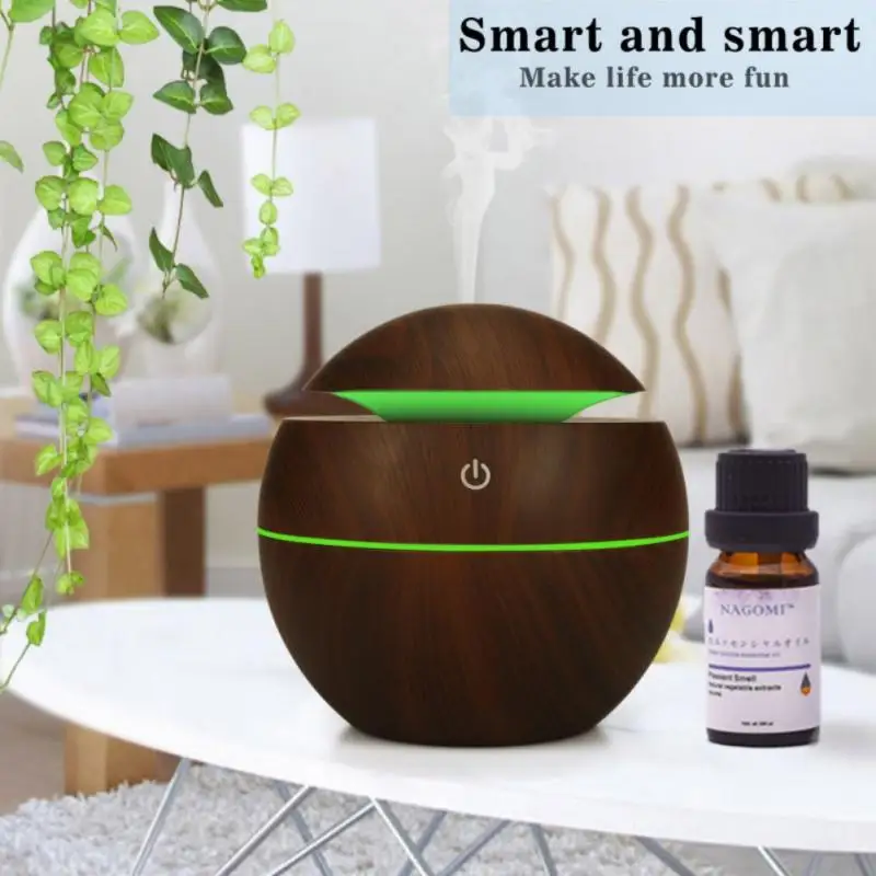130ml Ultrasonic Aromatherapy Colorful Round Wood Grain Air Humidifier Home Compact And Portable Ultrasonic Cool Mist Maker Mini