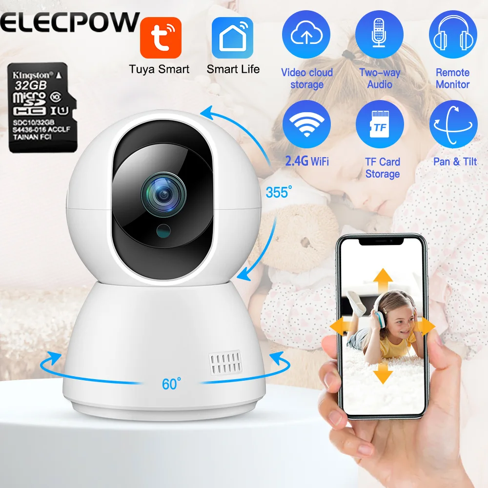 Elecpow 1080P Tuya Smart Video Camera Wireless WiFi Security Protection Surveillance IP Camera Baby Monitor Night Vision Webcam