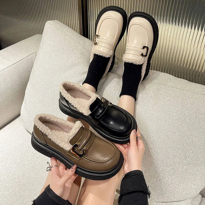 

British Style Womens Loafers Shoes Oxfords Casual Female Sneakers Autumn Flats Slip-on Clogs Platform Round Toe Preppy Winter Le