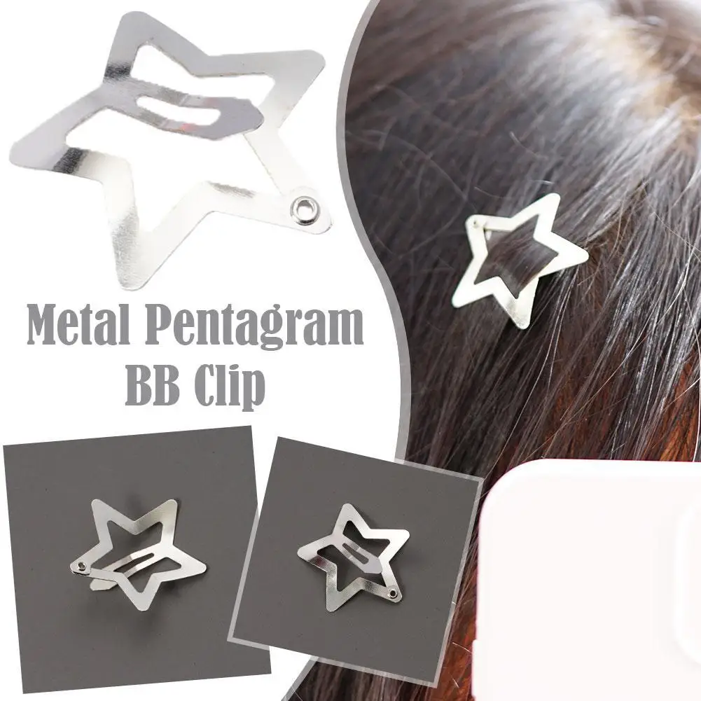 

1 Pcs Versatile Star Hair Clip Ins Metal Sweet Cool Clip Silver Star BB Hairclips Mini Metal Snap Clip Sweet Pentagram Hairpin