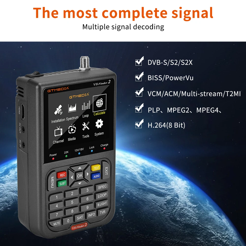 Фото GTMEDIA V8 Finder2 Satellite Finder Цифровой FTA DVB-S/ S2/ S2X Детектор сигналов Приемник ЖК-экран для регулировки тарелки для Sat TV №3