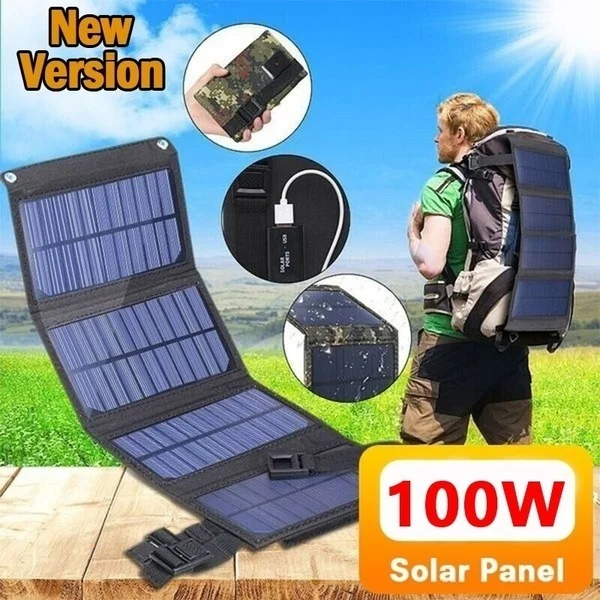 

100W Foldable Solar Panel 5V Portable Solar Battery USB Charger Outdoor Waterproof Solar Powerbank for Smartphone PC Car Boat
