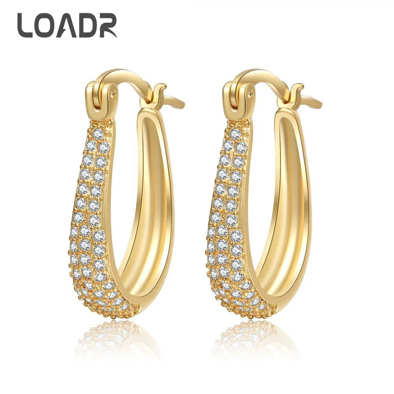 

LOADR New U-shaped Zircon Full Drill Hoop Earrings for Women Fashion Rose Gold Piercing Ear Buckle Modern Wedding Party Jewelry