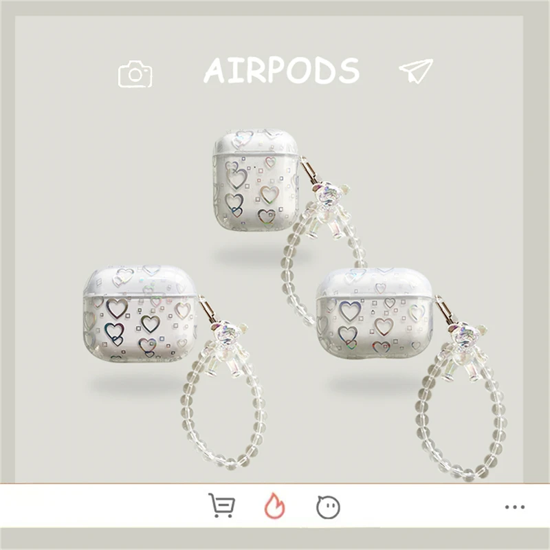 

Стильный лазерный чехол с любовным сердцем для AirPods Pro 3 2 1, чехол для наушников, роскошный мягкий защитный чехол с покрытием