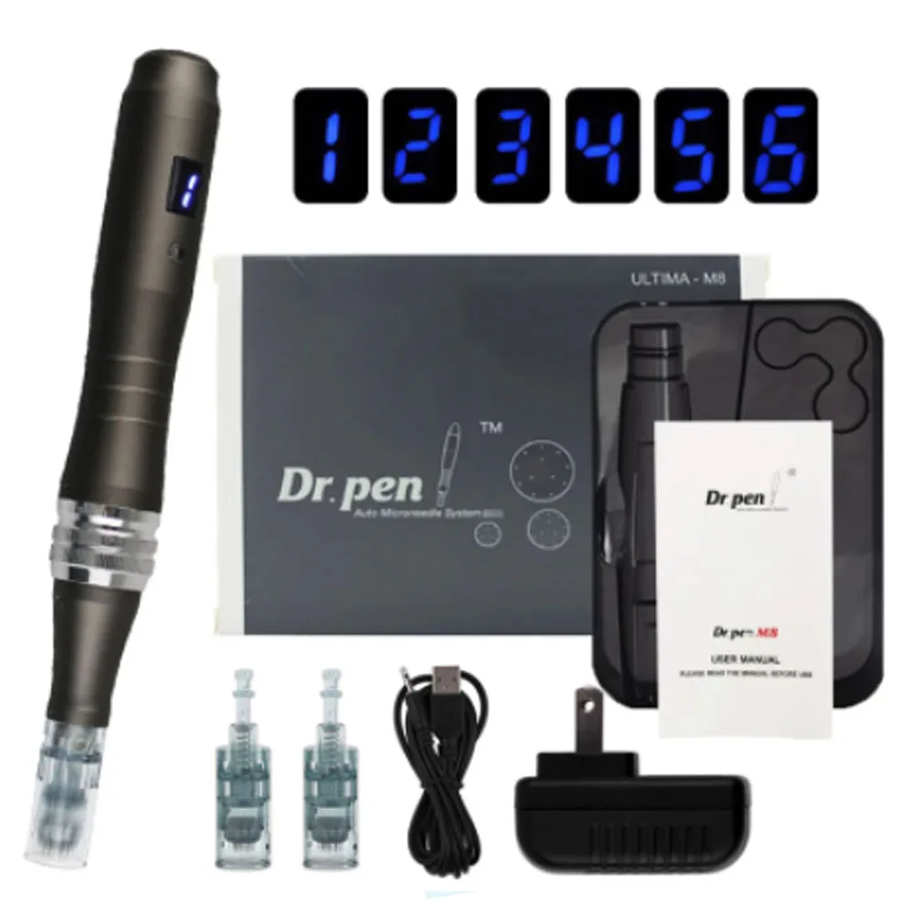 

Professional Wired Dr pen M8 With Cartridges Derma Pen Skin Care Kit Acne Scar Removal Microneedle Home Use Beauty Machine