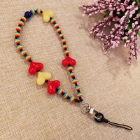 mobile phone lanyard fashion short wrist chain colorful hand beaded love pearl hanging chain colorful beads pendant womens