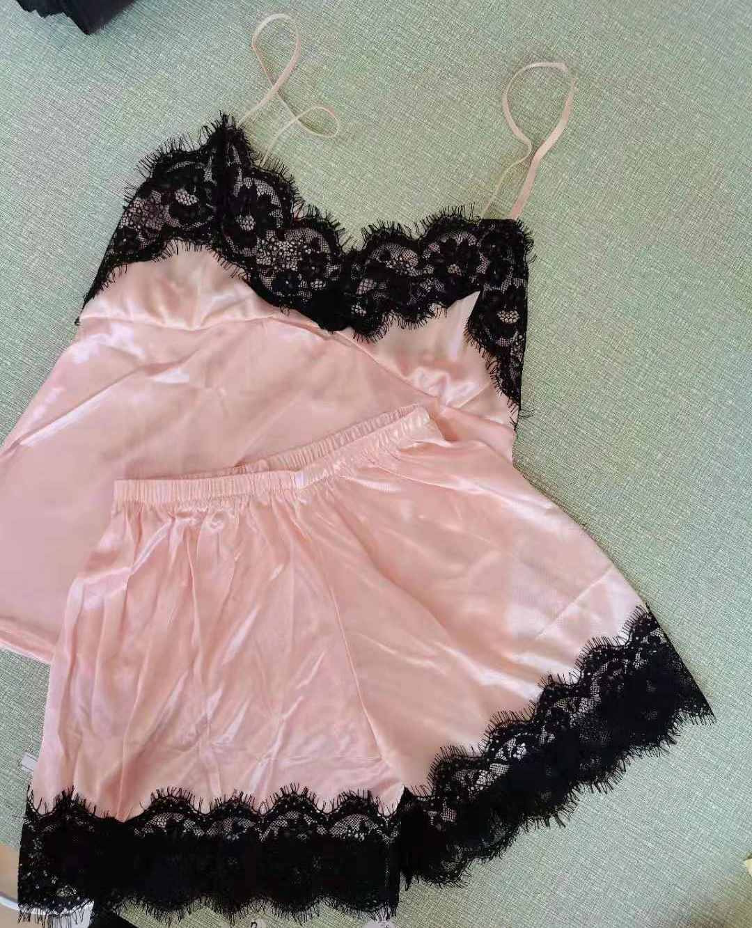 Пикантный кружевной Пижамный костюм женская пижама с V-образным вырезом нижнее