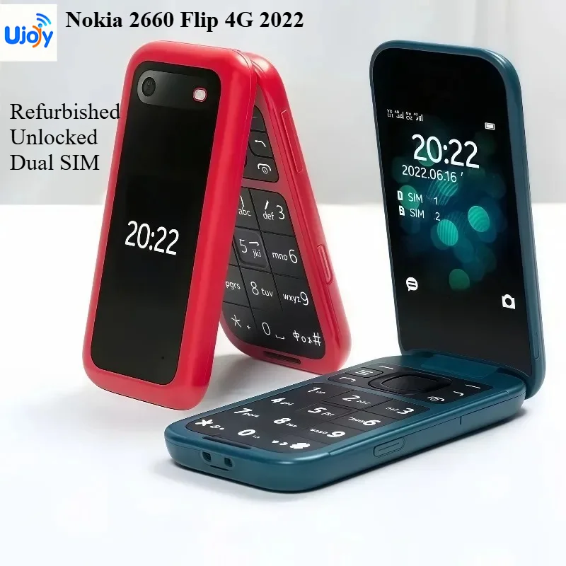 Фото Восстановленный мобильный телефон Nokia 2660 Flip 4G 2022, разблокированный, с двумя SIM-картами, двумя экранами 2,8 дюйма, аккумулятором 1450 мАч, функцией ожидания, для пожилых людей, с резервной функцией №1