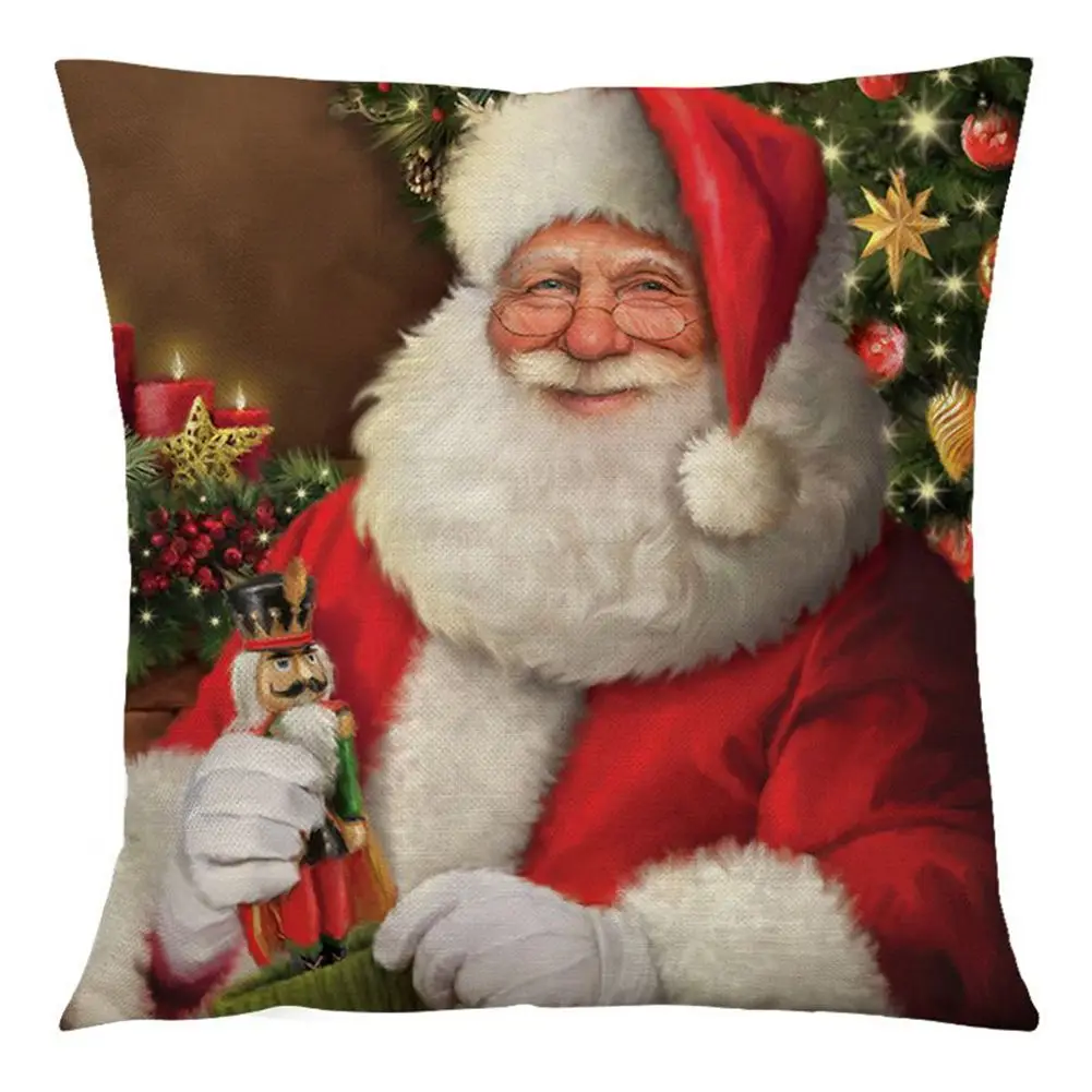 

Cushion Cover Christmas Pillowcase 2023 New Year Gifts Christmas Cotton Linen Pillowcase Santa Claus Christmas Decoration Cute